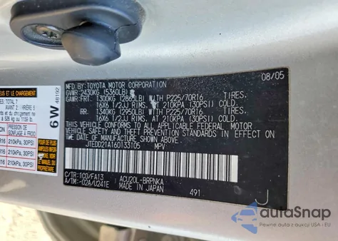 2006 Toyota Highlander from USA, damaged, VIN JTEDD21A160133105